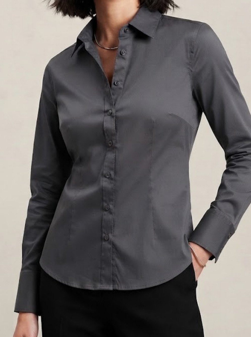 Banana Republic Button Down Shirt Womens 2P Charcoal Gray Fitted Stretch Long Sl